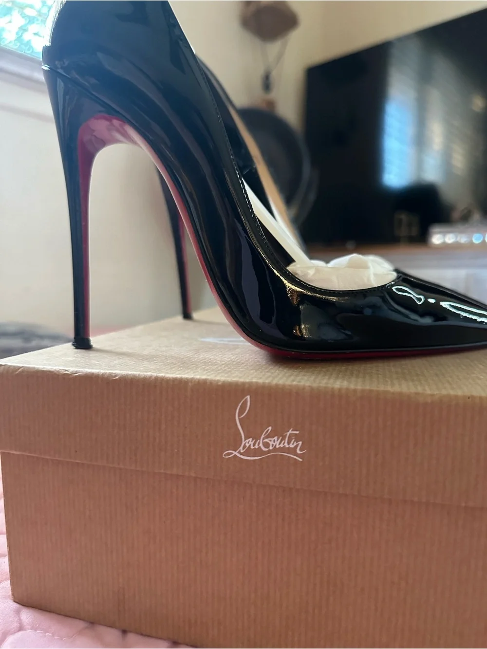 Christian Louboutin Black Patent Pointed-Toe Stiletto Pumps - Classic Gloss